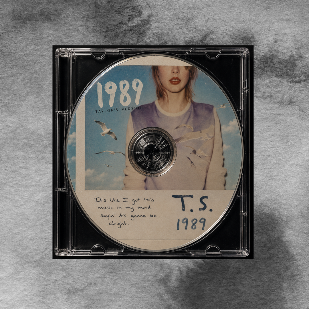 1989 Music CD poster mockup on concrete background