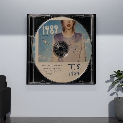 1989 Music CD poster mockup on grey wall
