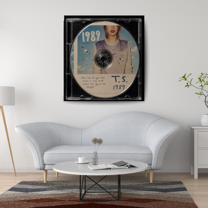 1989 Music CD poster mockup in living room