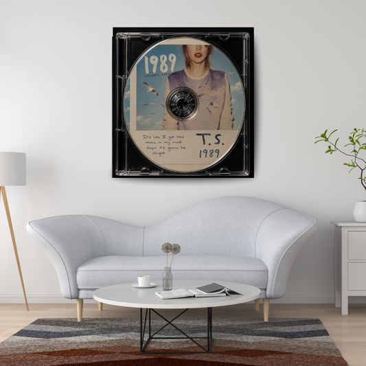 1989 Music CD poster mockup in living room