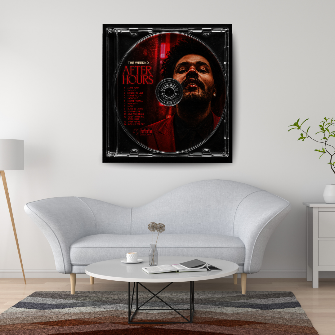After Hours Music CD poster mockup in living room