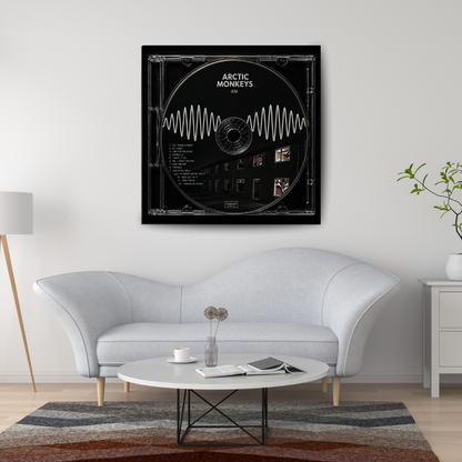 AM Music CD poster mockup in living room