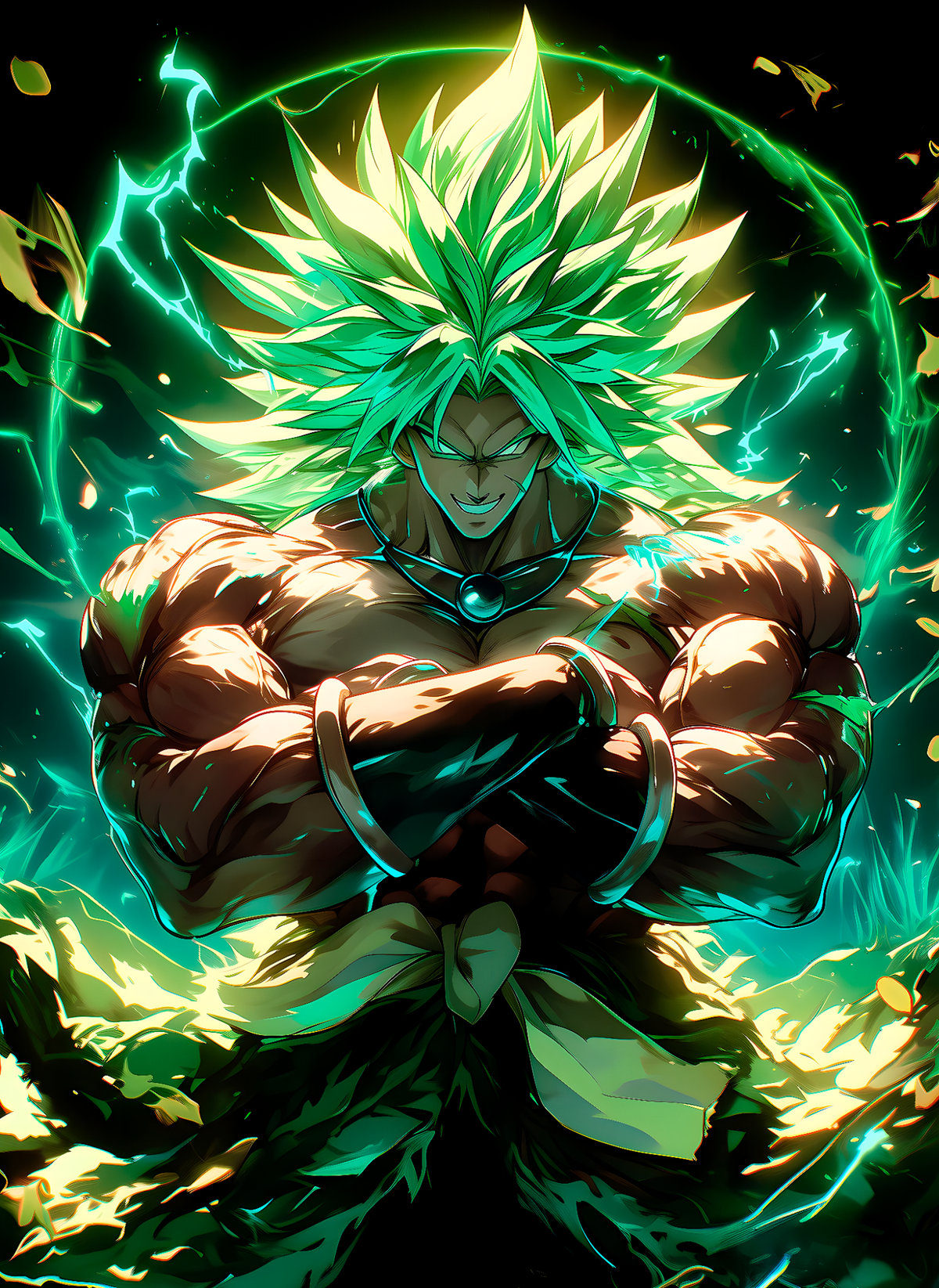 Broly emerald power anime wall poster