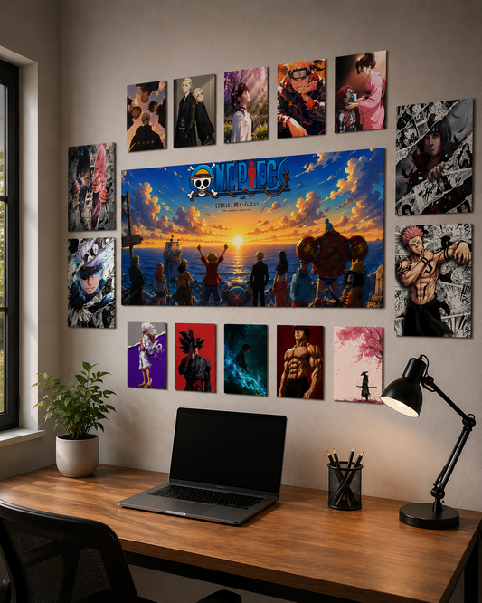 Anime Universe wall makeover poster set – angled workspace view