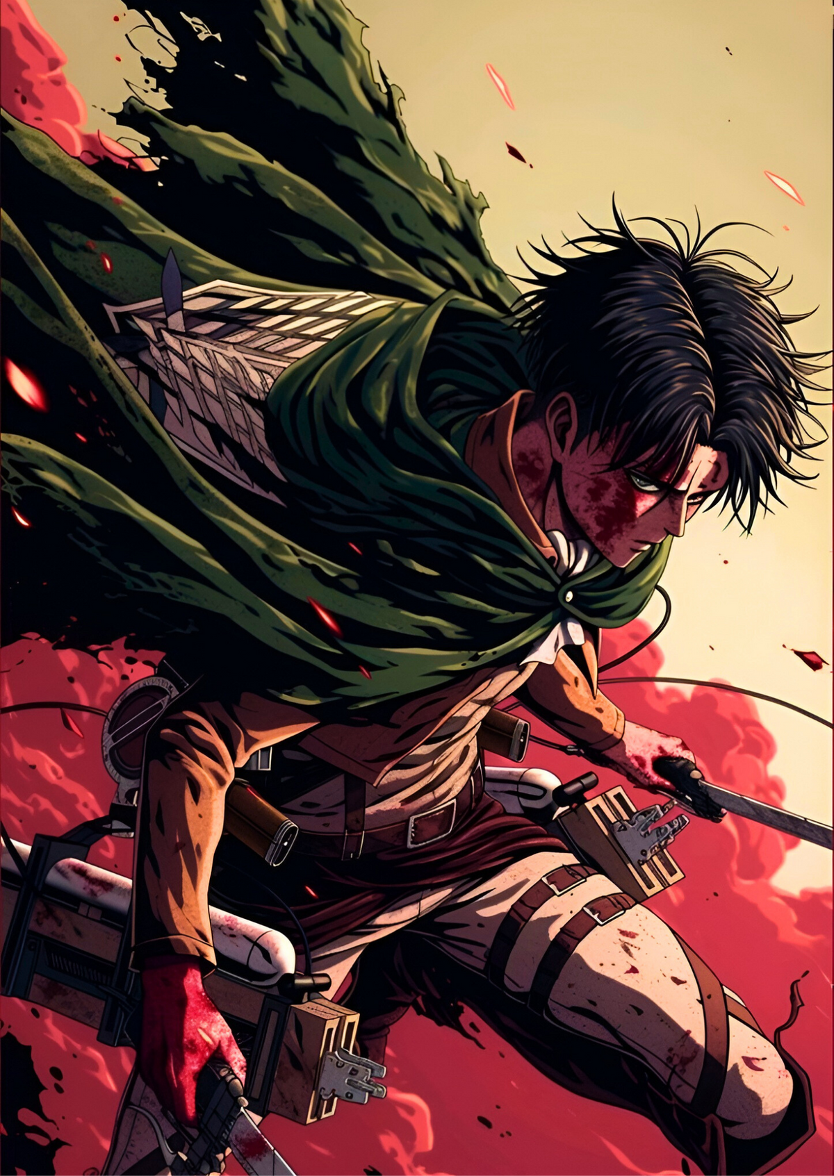Levi crimson assault anime wall poster