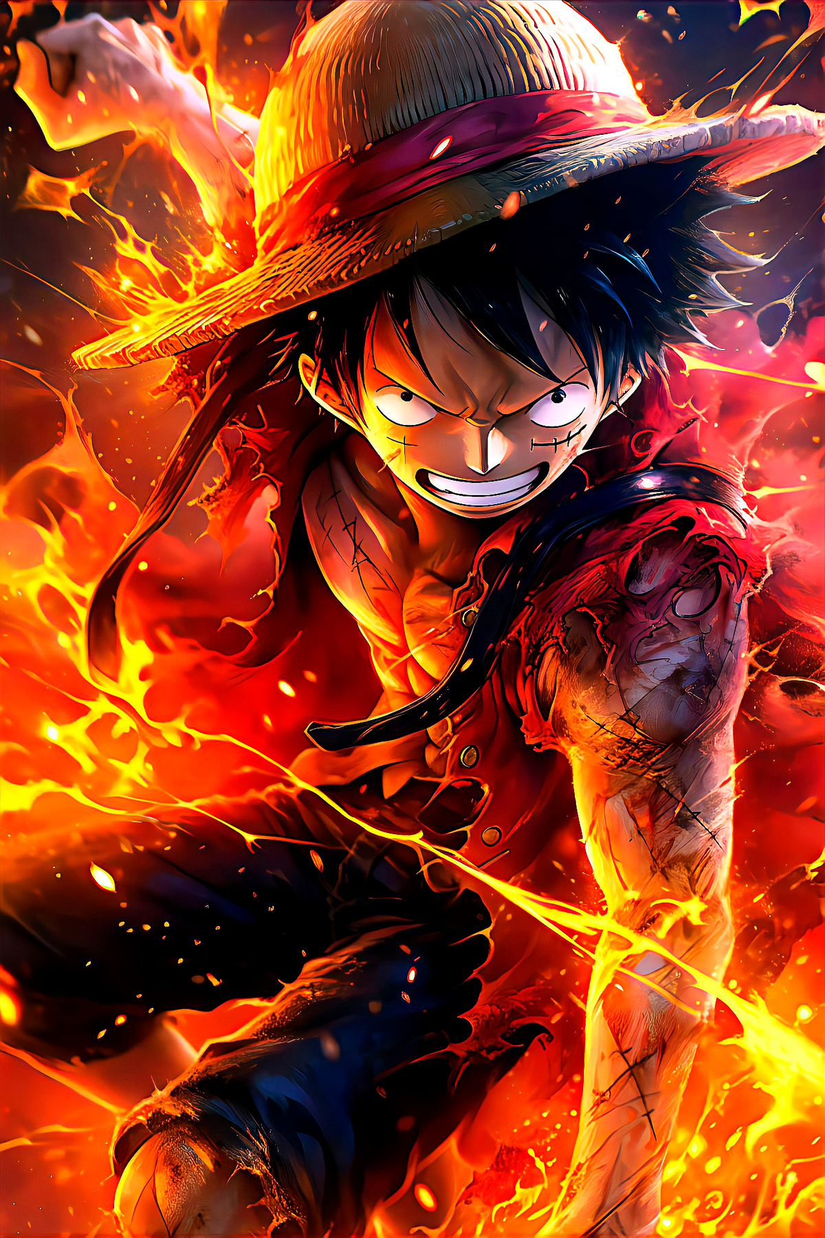 Luffy fire awakening anime wall poster