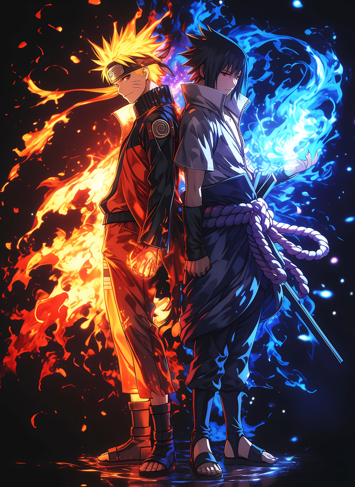 Naruto and Sasuke dual flame anime wall poster