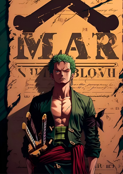 Zoro wanted swordsman anime wall poster
