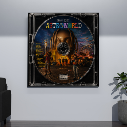 Astroworld Music CD poster mockup on grey wall