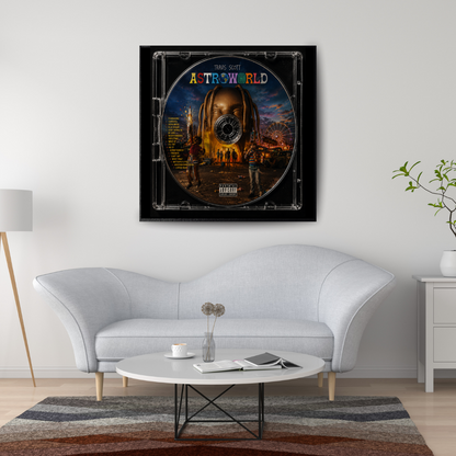 Astroworld Music CD poster mockup in living room