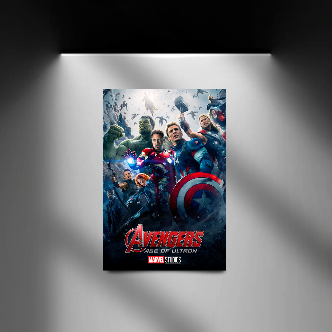 Avengers Age of Ultron spotlight poster wall mockup, alternate view