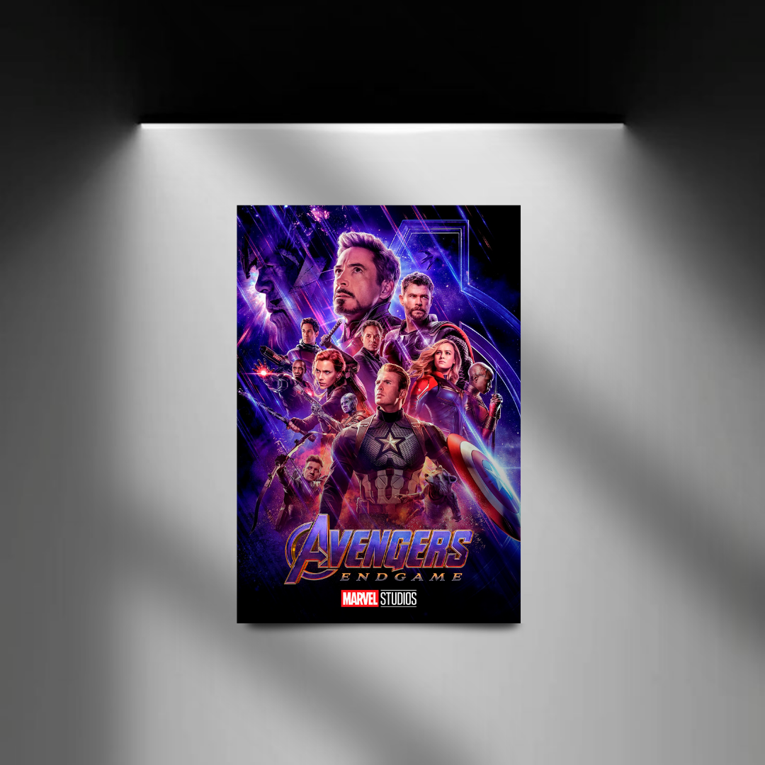 Avengers Endgame spotlight poster wall mockup, alternate view