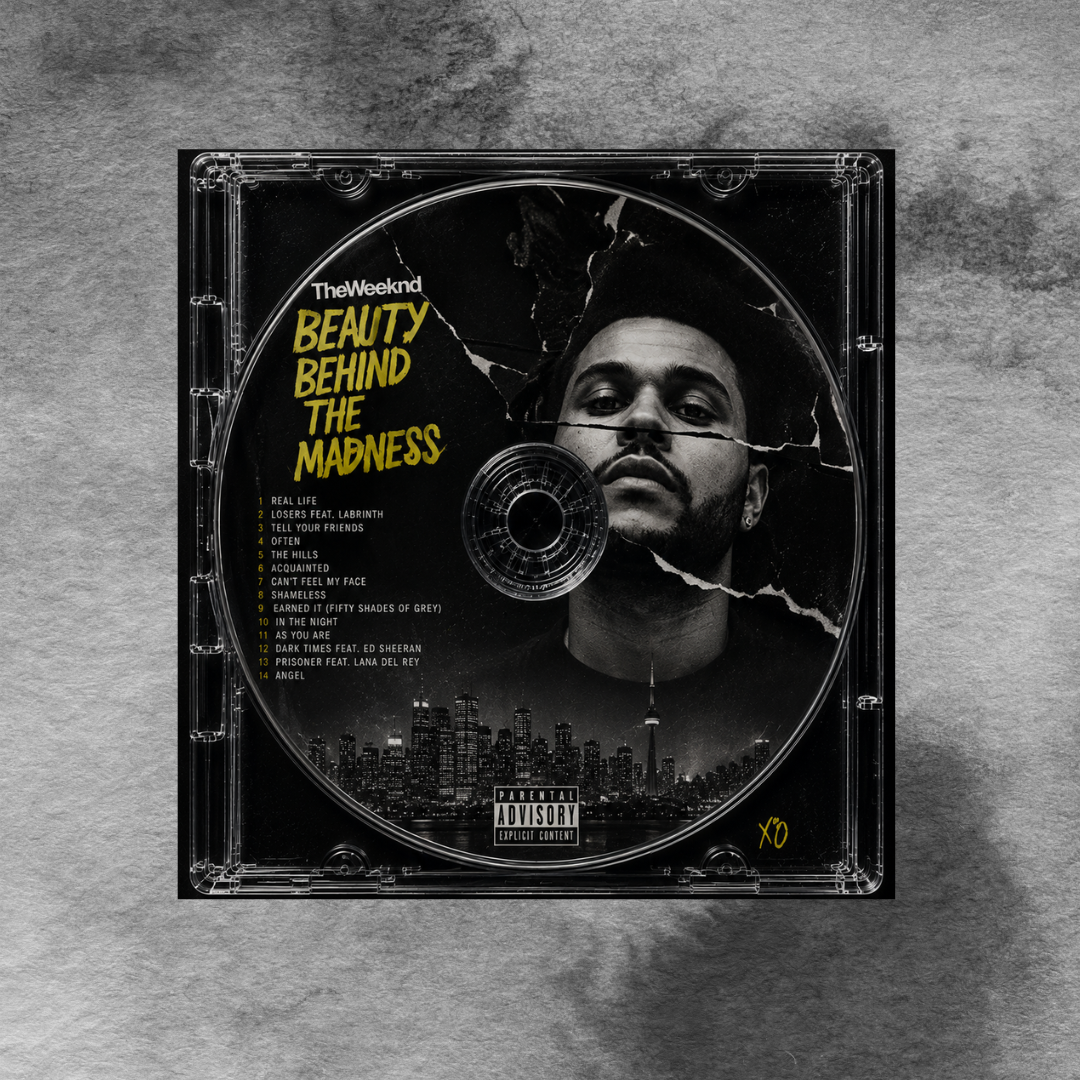 Beauty Behind the Madness Music CD poster mockup on concrete background