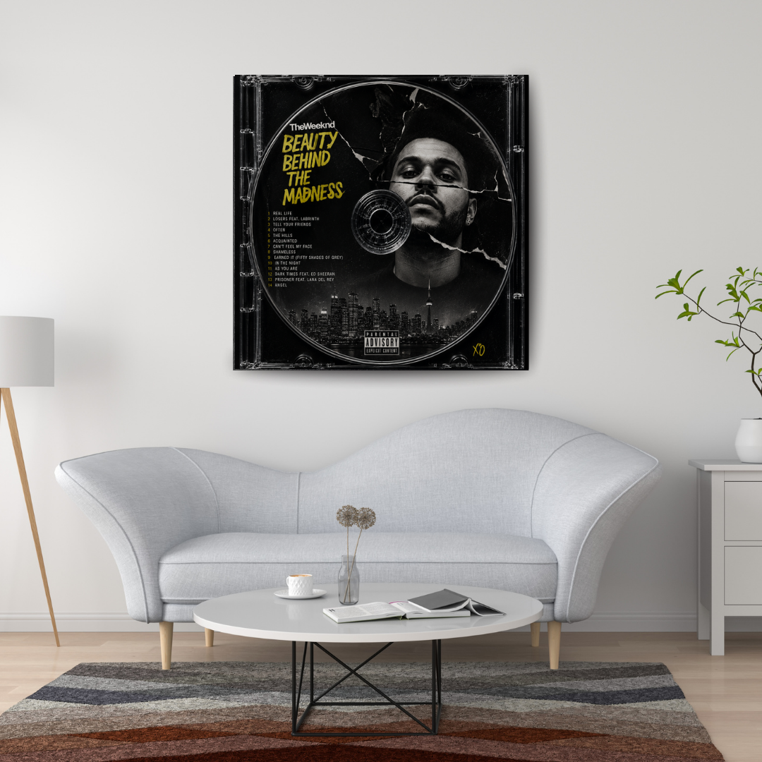 Beauty Behind the Madness Music CD poster mockup in living room