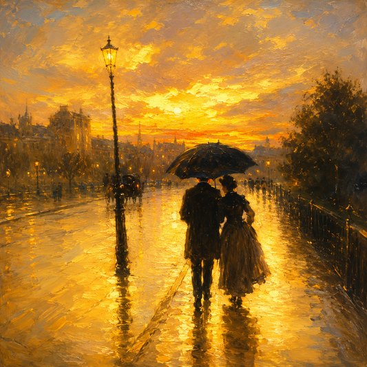 Golden Rain Lovers romantic wall poster artwork