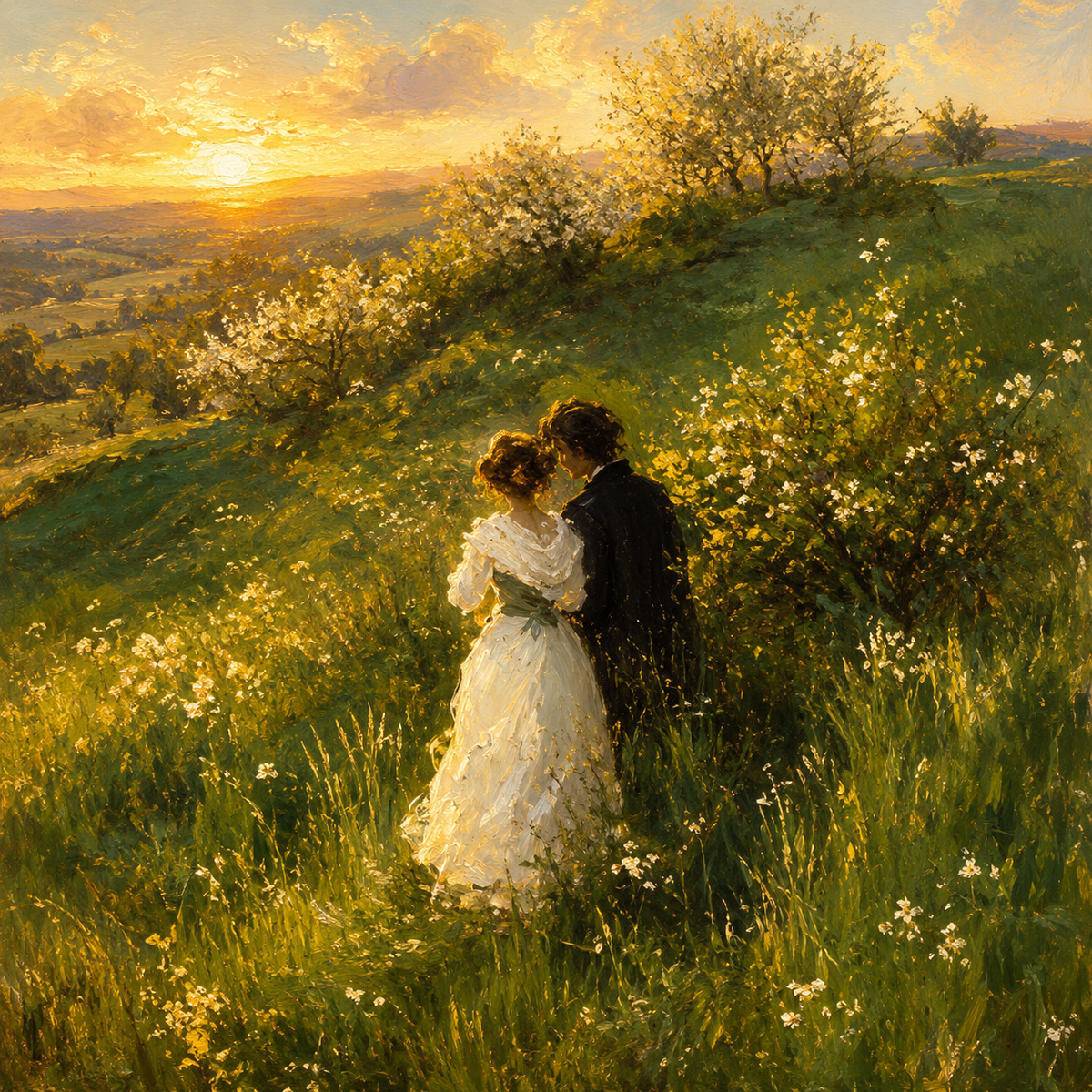 Sunset Meadow Romance romantic wall poster artwork