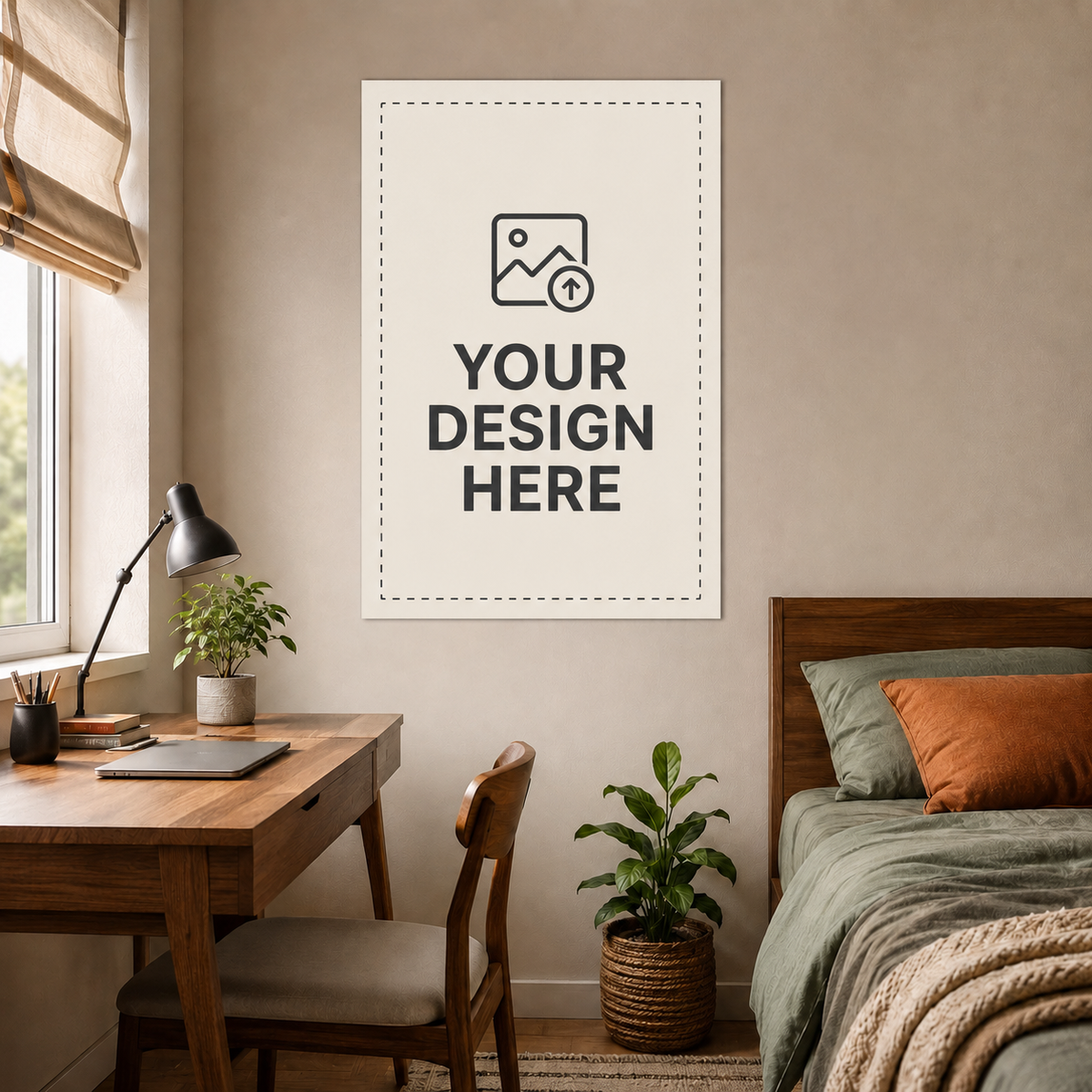 Custom Poster wall mockup with Your Design Here placeholder