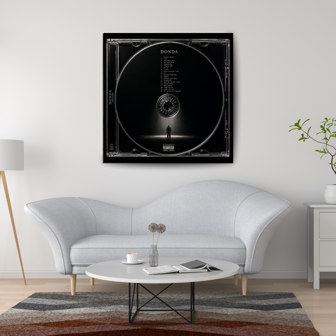 Donda Music CD poster mockup in living room