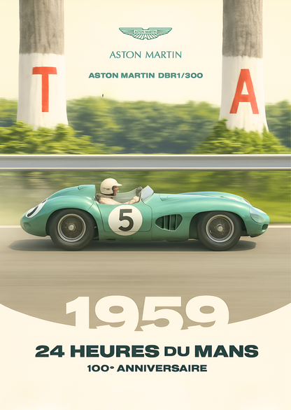 Aston Martin DBR1 1959 Le Mans vintage poster
