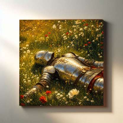 Fallen Knight in Bloom canvas close-up wall mockup