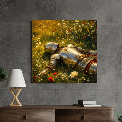 Fallen Knight in Bloom canvas wall art room mockup
