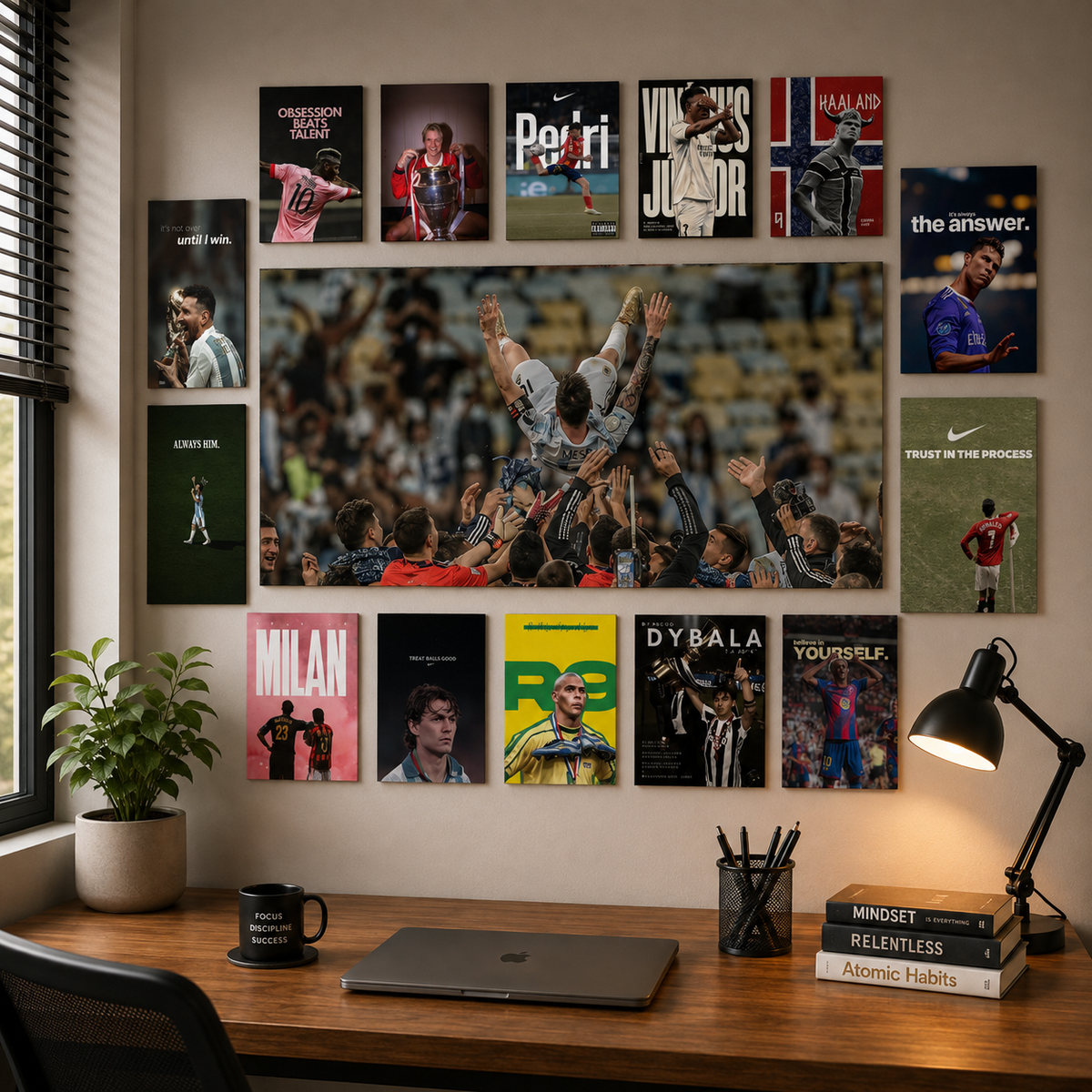 Football Legends wall makeover poster set – front workspace view