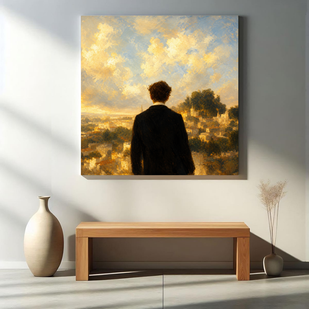 Golden City Solitude canvas art minimal interior mockup