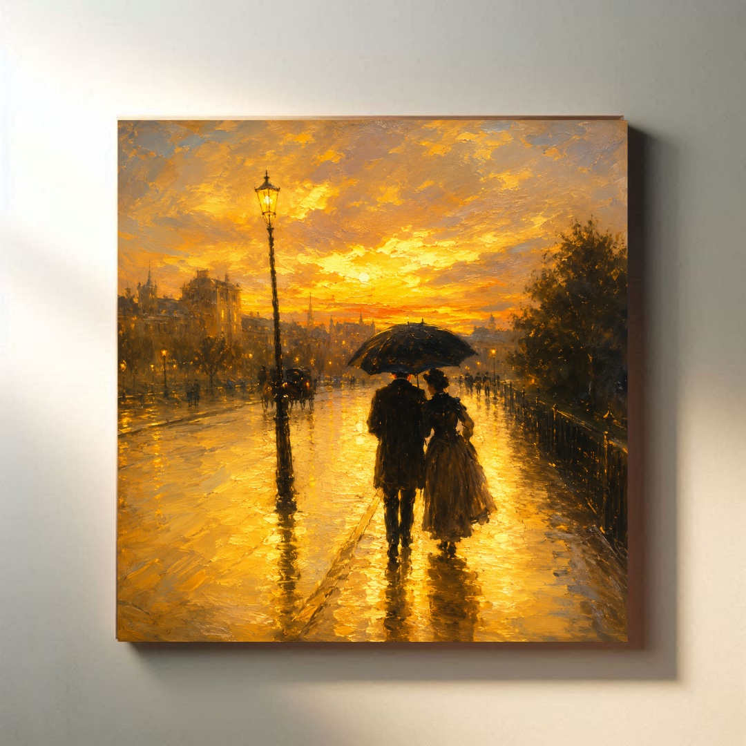 Golden Rain Lovers canvas close-up wall mockup