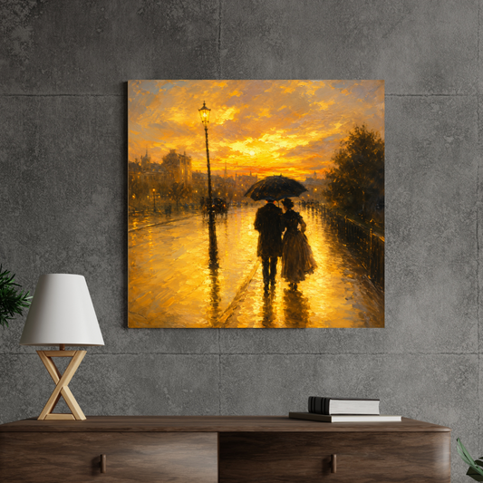 Golden Rain Lovers canvas wall art room mockup