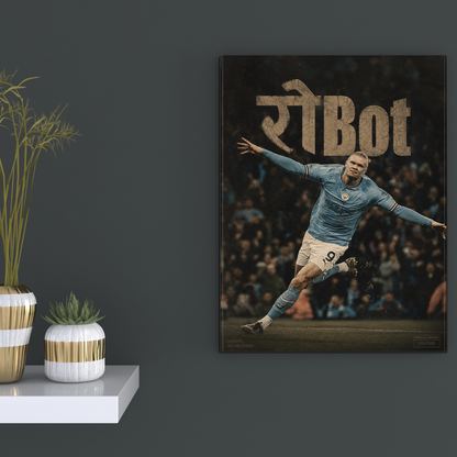 Haaland रोBot football poster mockup on dark wall