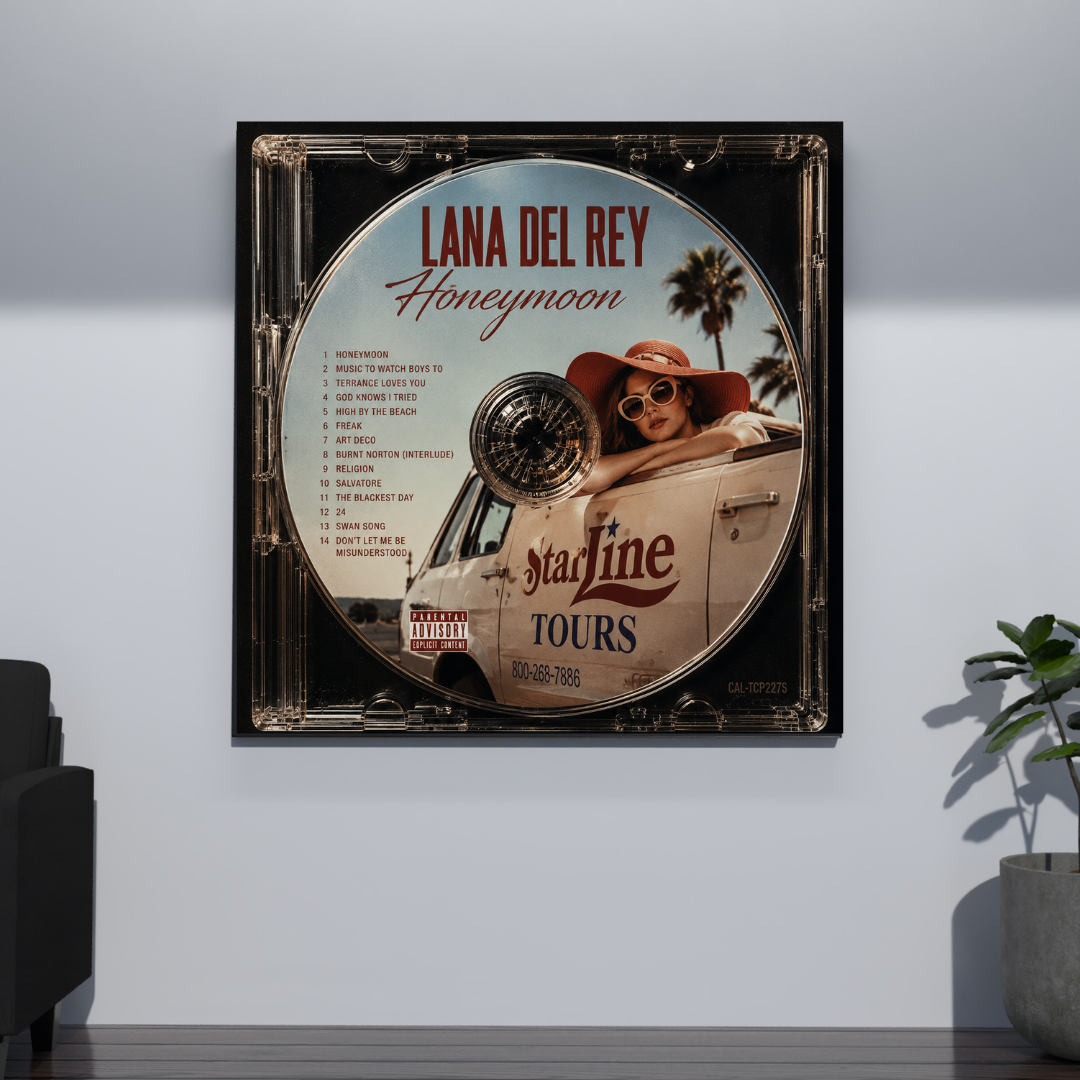 Honeymoon Music CD poster mockup on grey wall