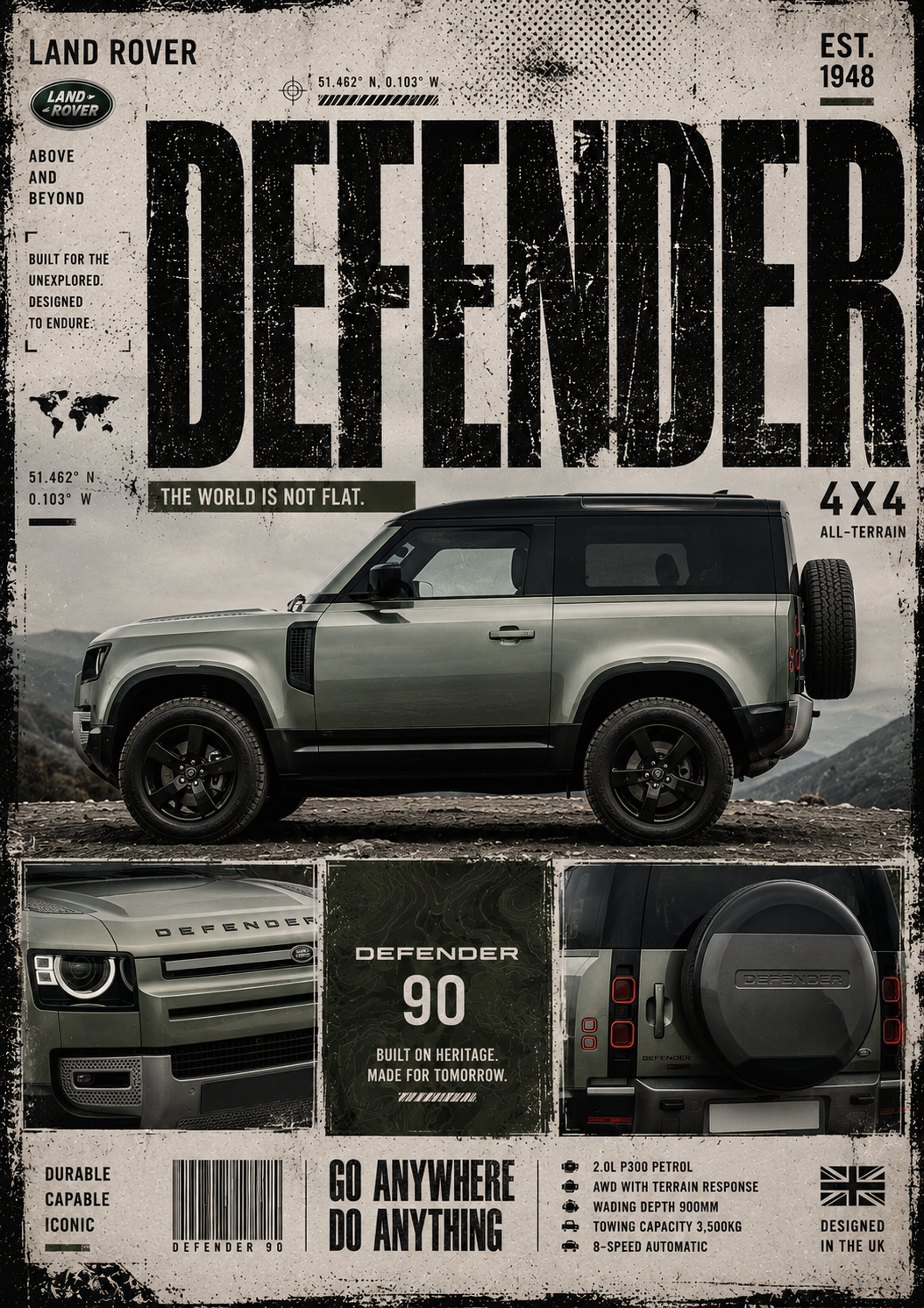Defender car wall poster artwork