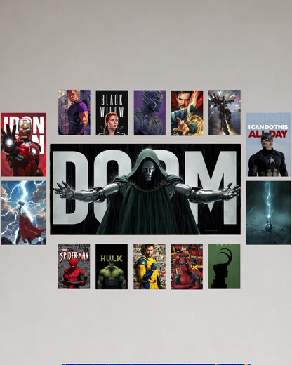 Marvel Multiverse wall makeover featuring Doctor Doom and superhero posters