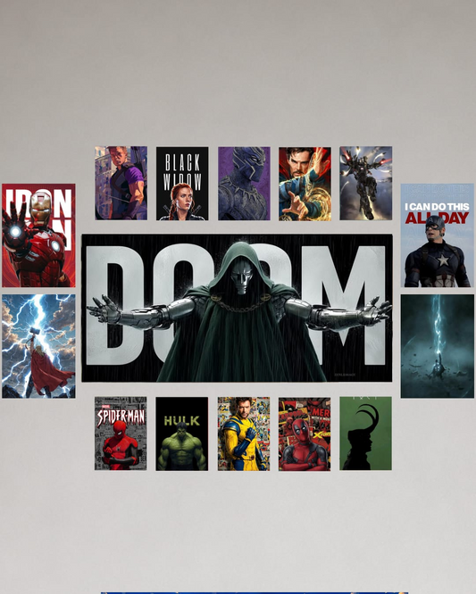 Marvel Multiverse wall makeover featuring Doctor Doom and superhero posters