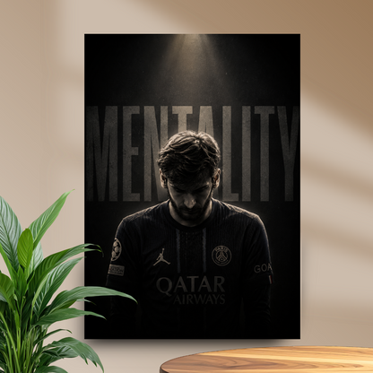 Lionel Messi Mentality football poster mockup in beige room
