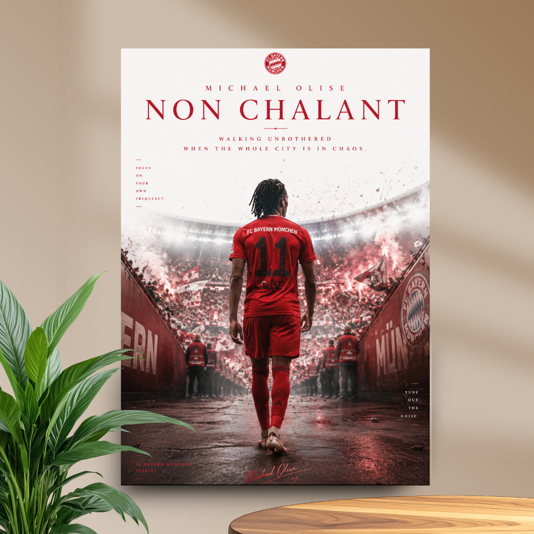 Michael Olise Non Chalant football poster mockup in beige room
