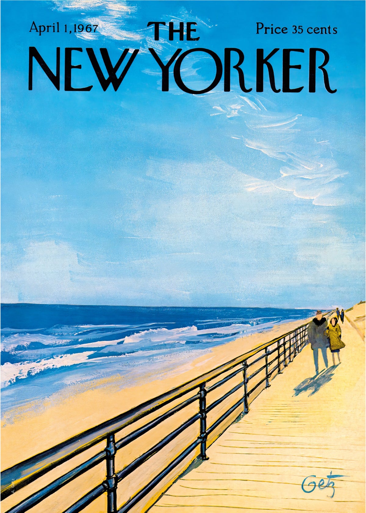 Couple walking together along a sunny New York beach boardwalk