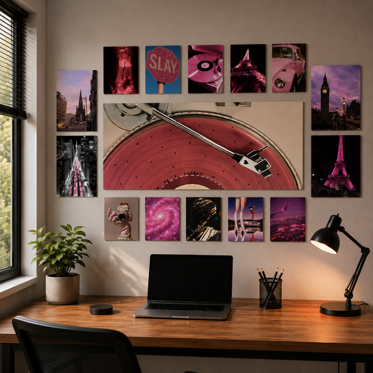 Pink City Pop wall makeover poster set – front workspace view