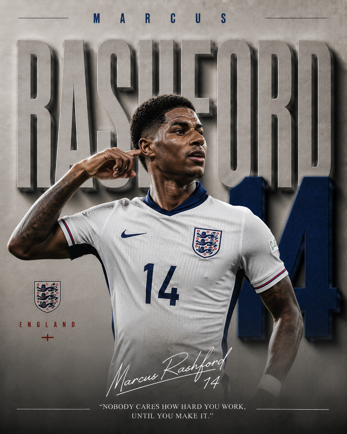 Rashford England 14 football wall poster artwork