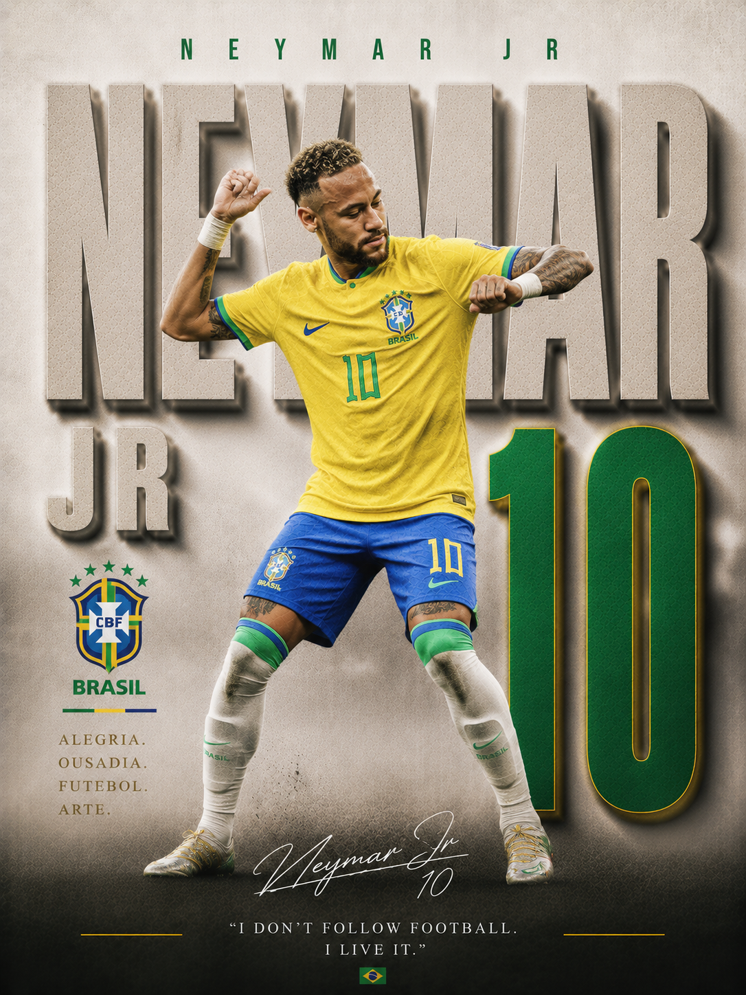 Neymar Brazil 10 football wall poster artwork