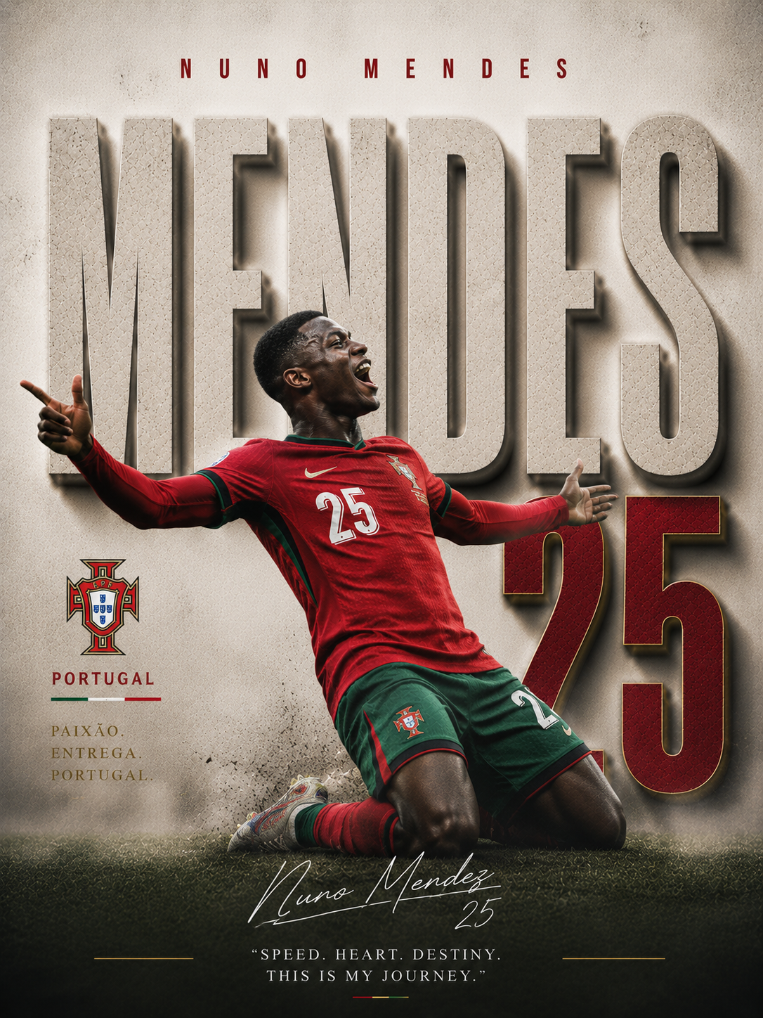Mendes Portugal 25 football wall poster artwork