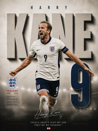 Kane England 9 football wall poster artwork, Series #23