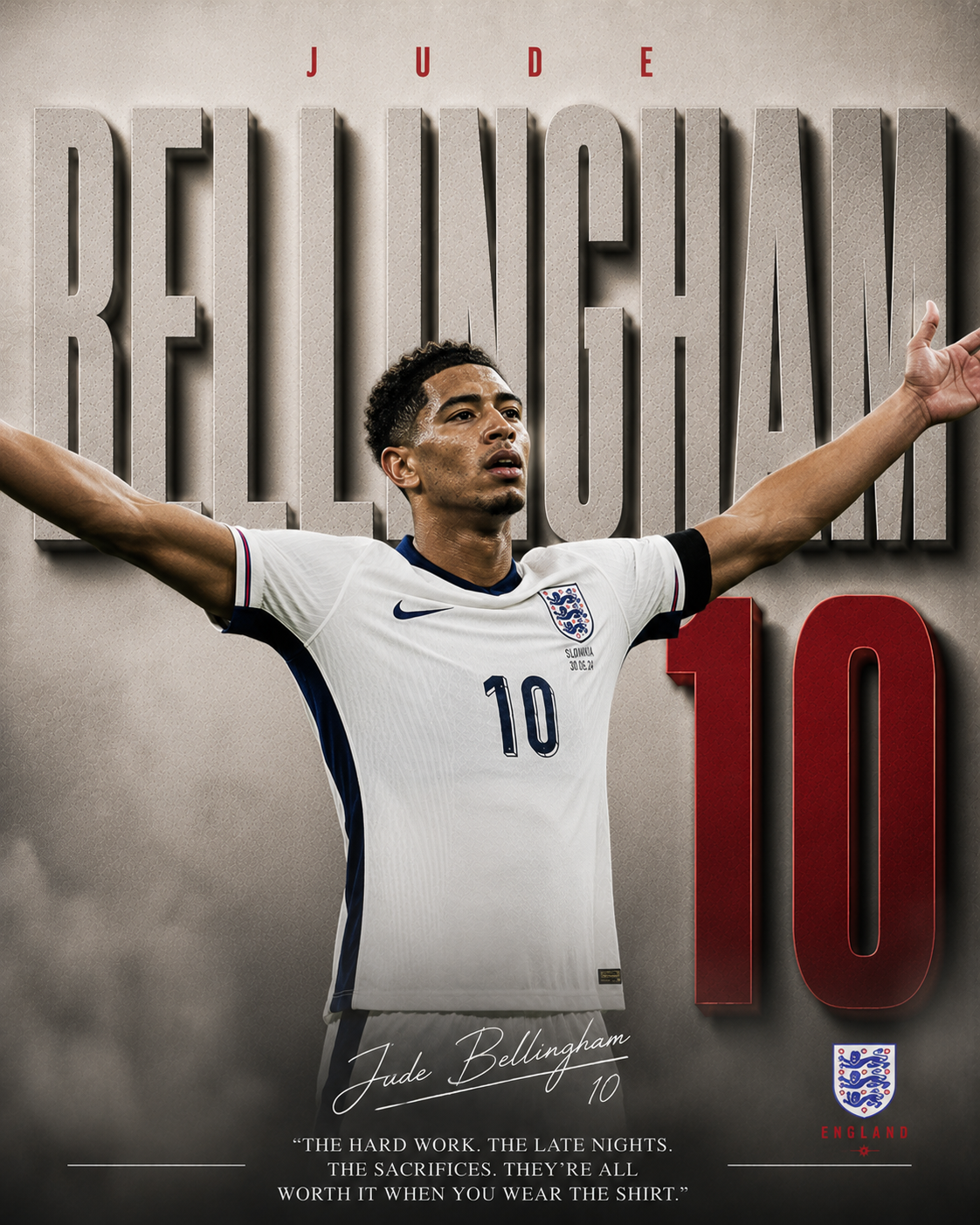 Bellingham England 10 football wall poster artwork