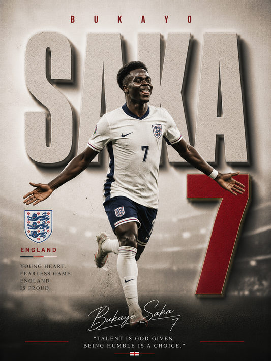 Saka England 7 football wall poster artwork
