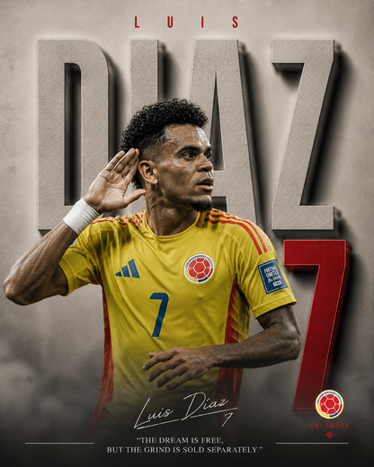 Diaz Colombia 7 football wall poster artwork