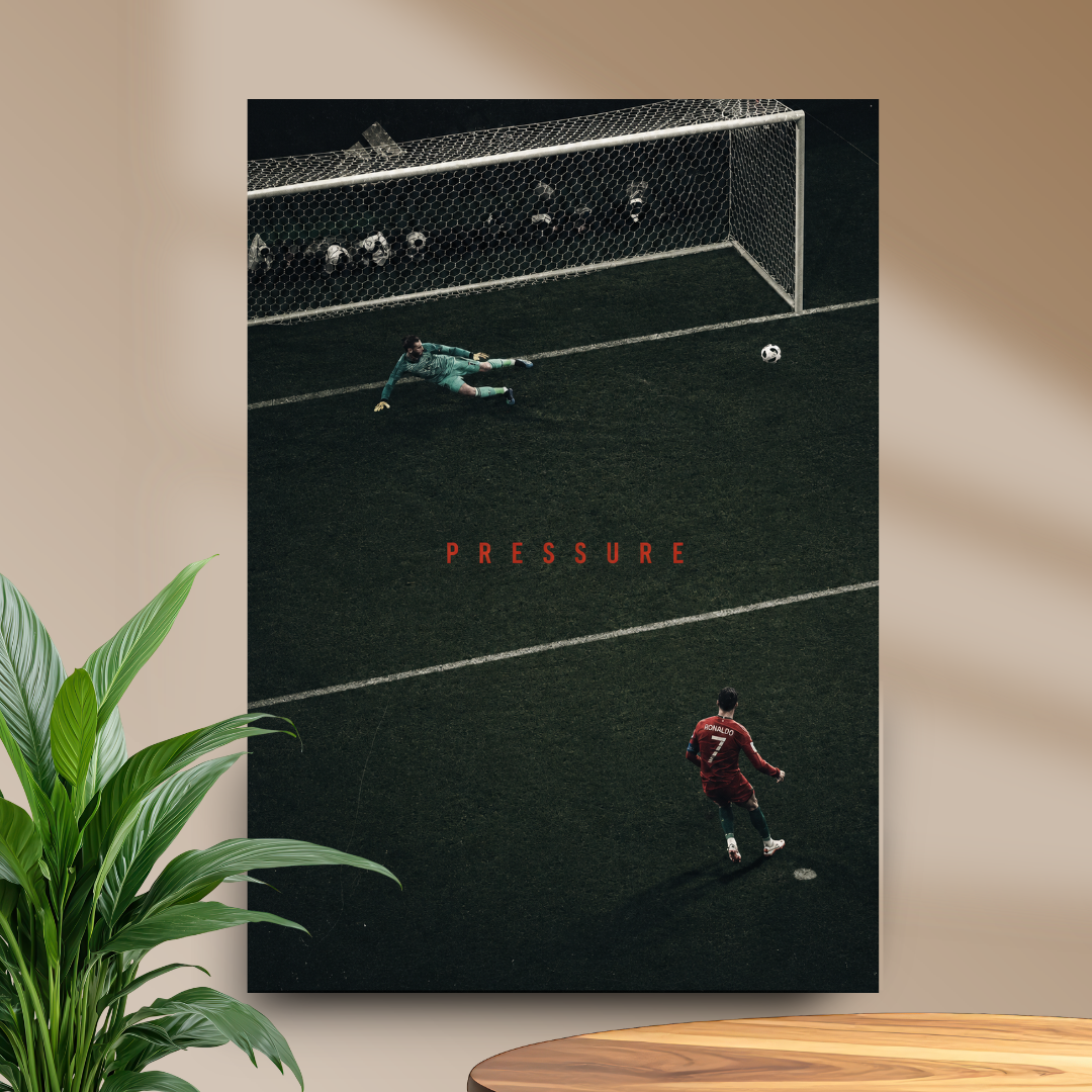 Cristiano Ronaldo Pressure football poster mockup in beige room