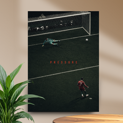 Cristiano Ronaldo Pressure football poster mockup in beige room