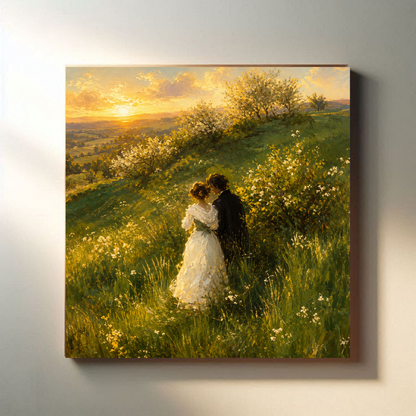 Sunset Meadow Romance canvas close-up wall mockup