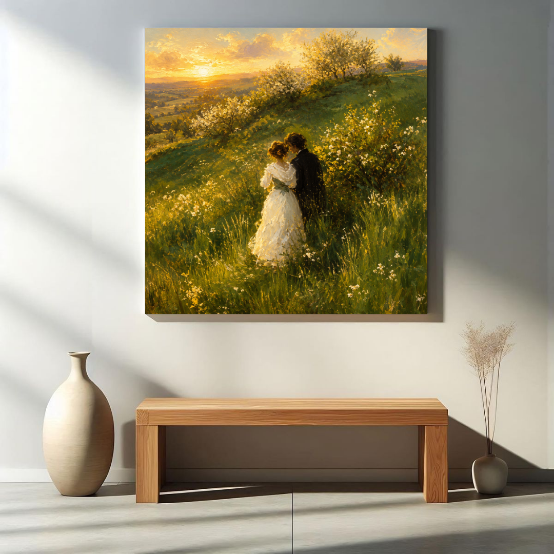Sunset Meadow Romance canvas art minimal interior mockup