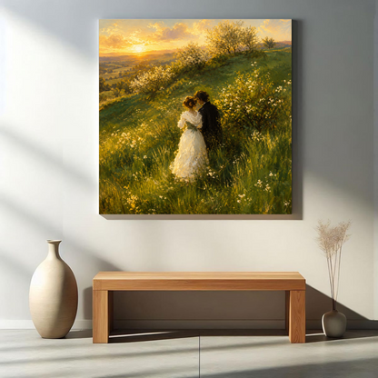 Sunset Meadow Romance canvas art minimal interior mockup